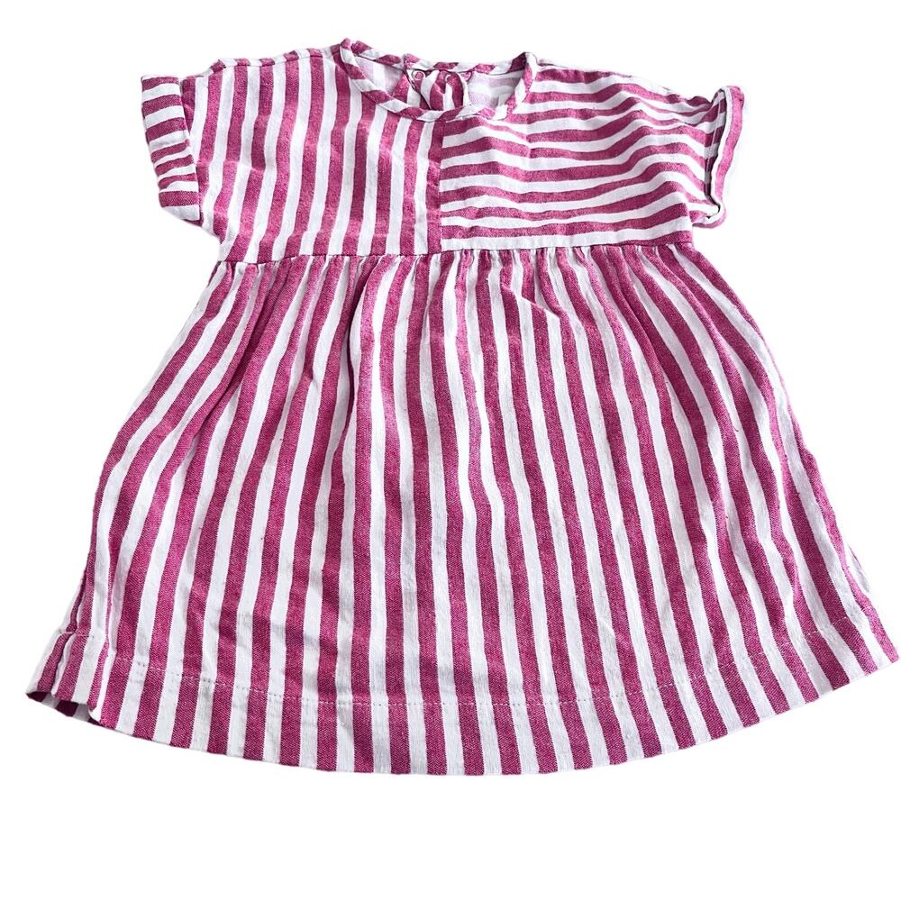 Zara girls striped short sleeve linen blend dress size 5-6